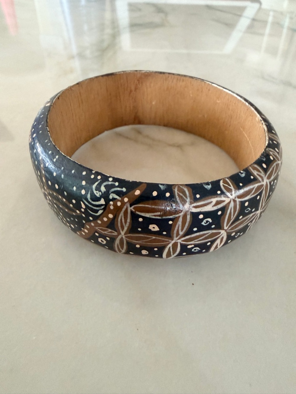 Vintage Black and Brown Hand-Painted Wooden Bangle Bracelet